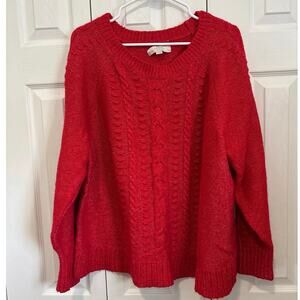 LOFT Plus Red Cable Knit Cozy Sweater, Size 24/26
